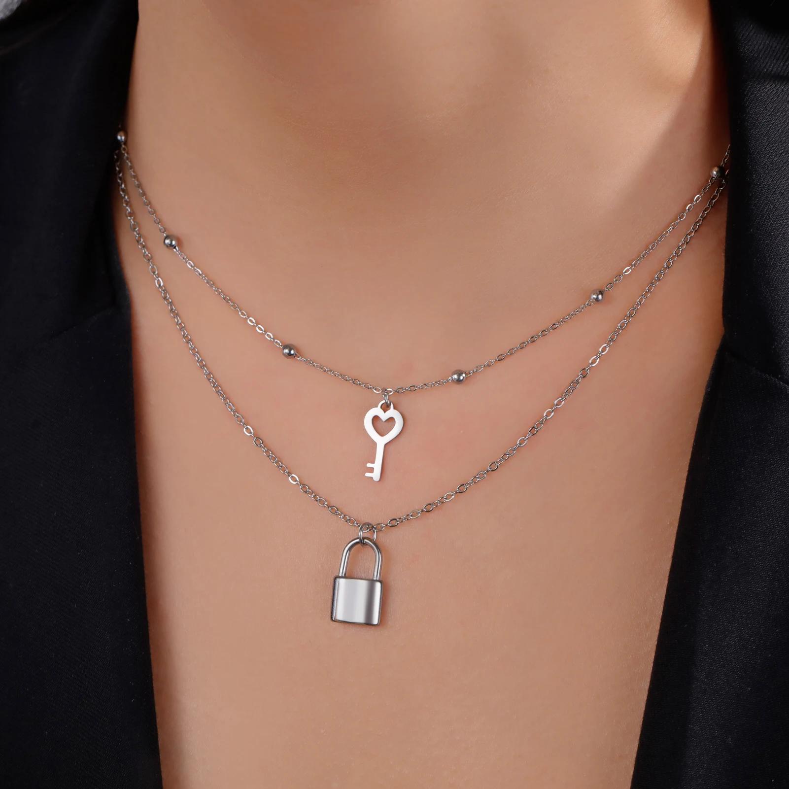 Women's Heart-Shaped Key Lock Necklace, Romantic Gift